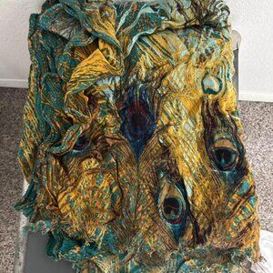 Oversized Fashion Scarf with Peacock Design
